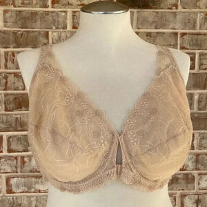 Delimara Tan Sheer Lace Underwire Front Hook plus Size Bra